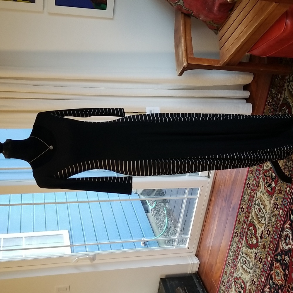 Calvin Klein Black Maxi Dress with White Striped Side Panels